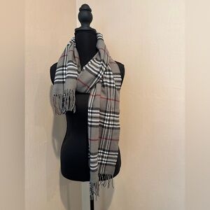Classic Cashmere Light Grey and Red Plaid Scarf, Made in Scotland, Everyday Chic